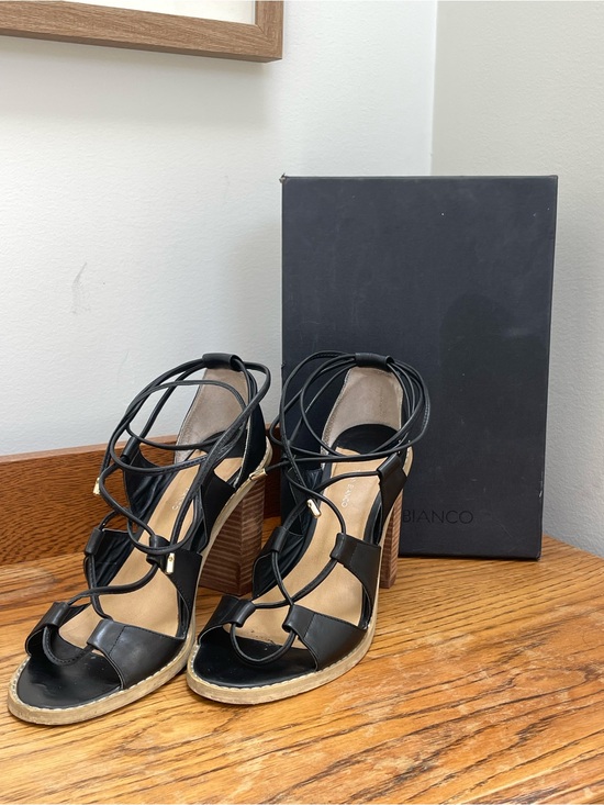 Tony Bianco Shoes - Tony Blanco - Black Leather Ankle Wrap Heel